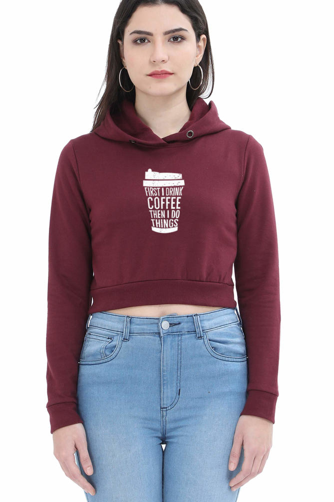 W: "Coffee Lovers" Crop Hoodie