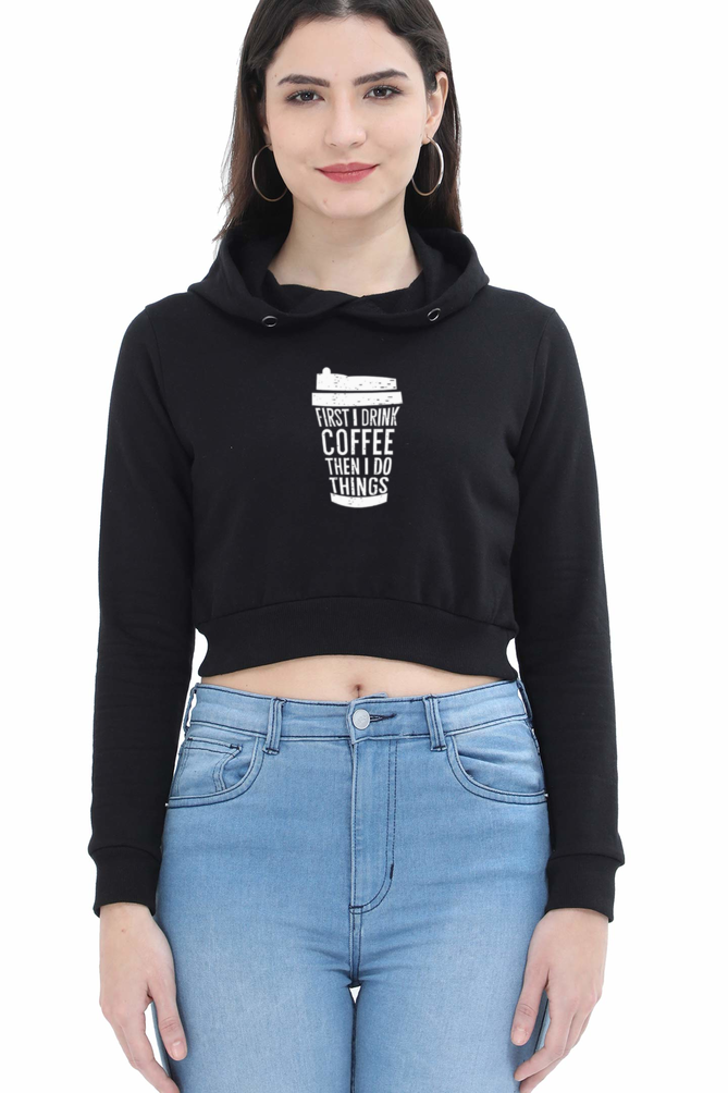 W: "Coffee Lovers" Crop Hoodie