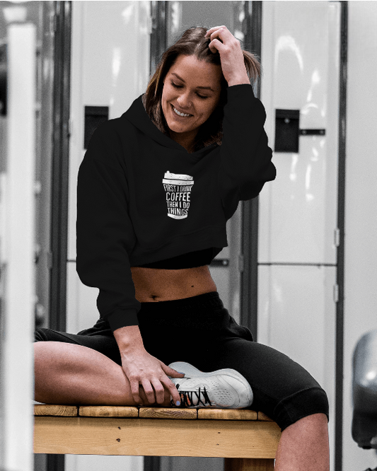 W: "Coffee Lovers" Crop Hoodie